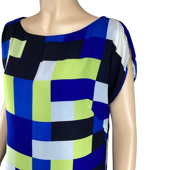 Milly of New York Dress‎ Size 8 Colorblock Geometric Print Blue Short Sleeve - Picture 4 of 8